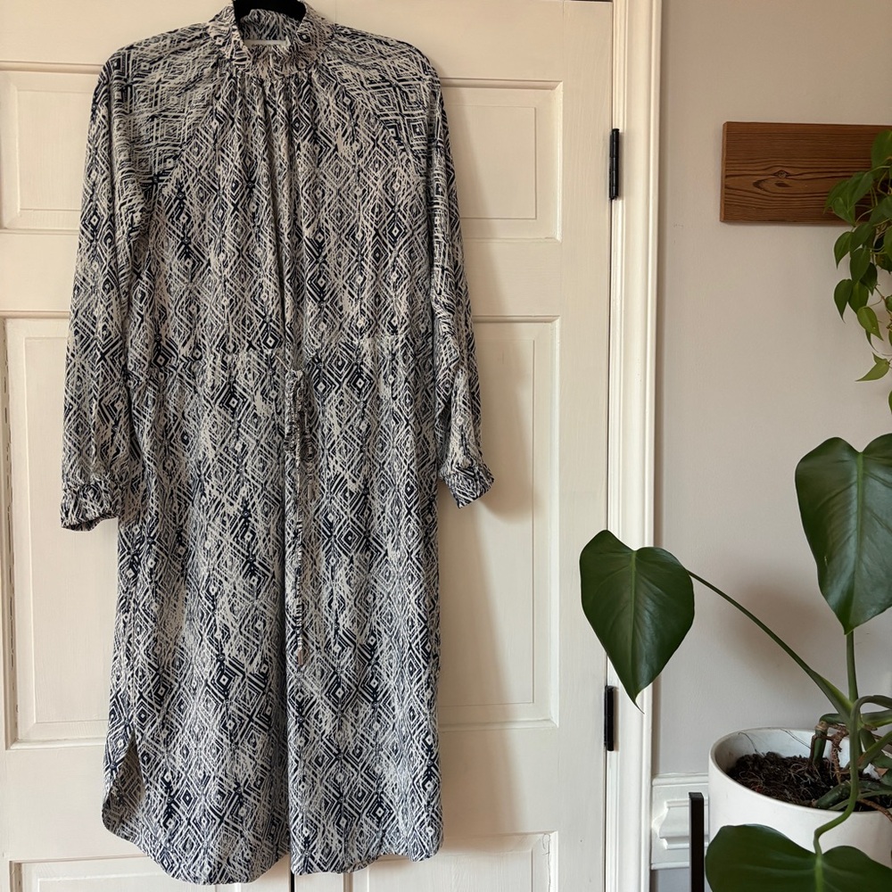 Carin Wester Geometric Print Flowy Dress Size 36 Quarter Zip Drawstring Waist - Picture 2 of 13